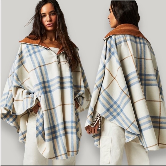 Free People Jackets & Blazers - Sold out NWOT Free People Woodstock Plaid Poncho Color Oat Combo Size One Size